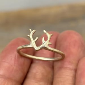 Dainty Sterling Silver Deer Antler Ring With V Shaped Band