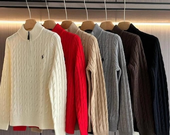 Jersey de punto trenzado con cremallera de un cuarto de Polo Ralph Lauren / Jersey clásico de algodón estilo preppy