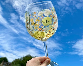 Hand painted gin/wine glass