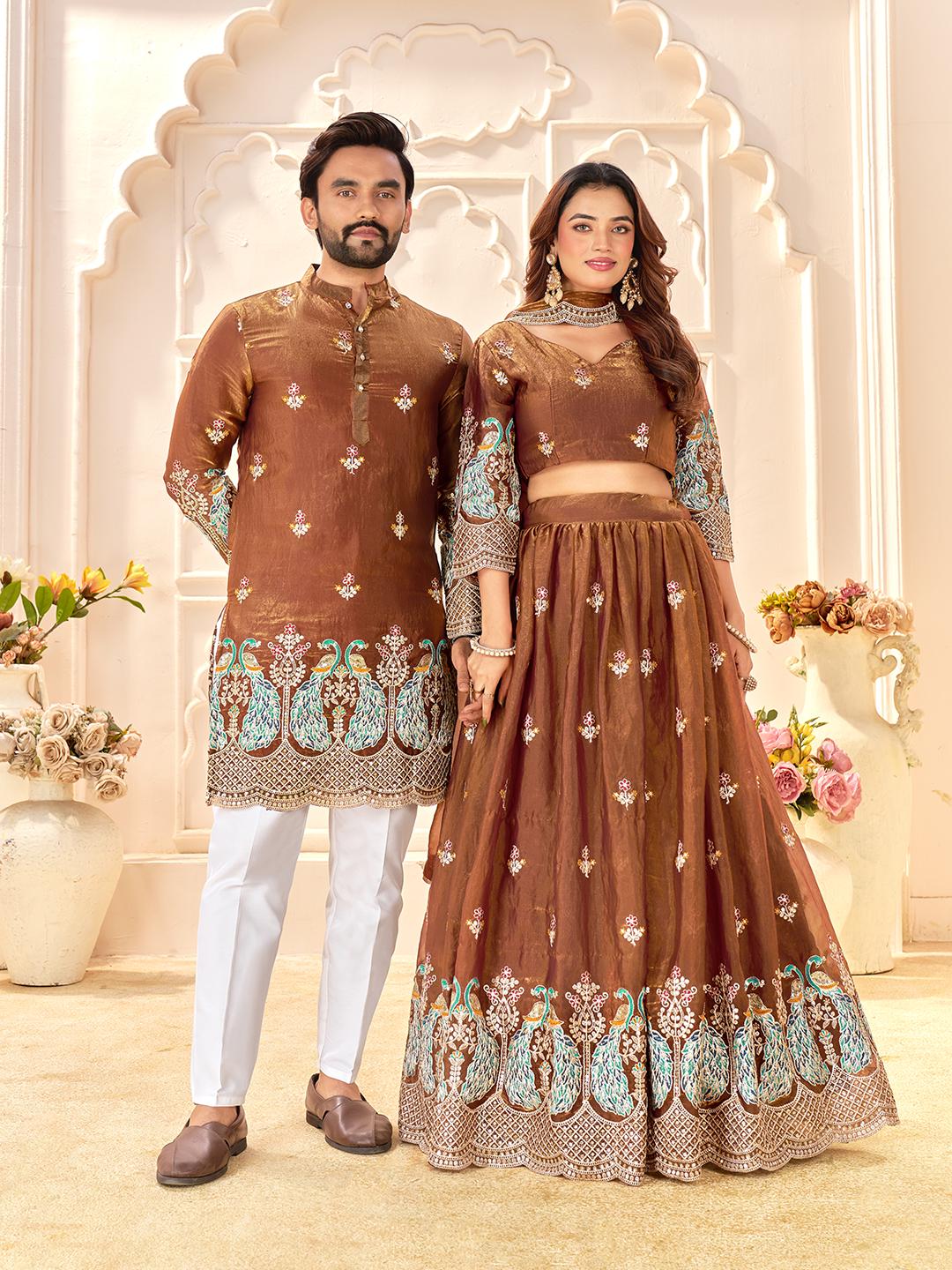 couple engagement dress indian Couple Dress XL-42 / Orange main image 0