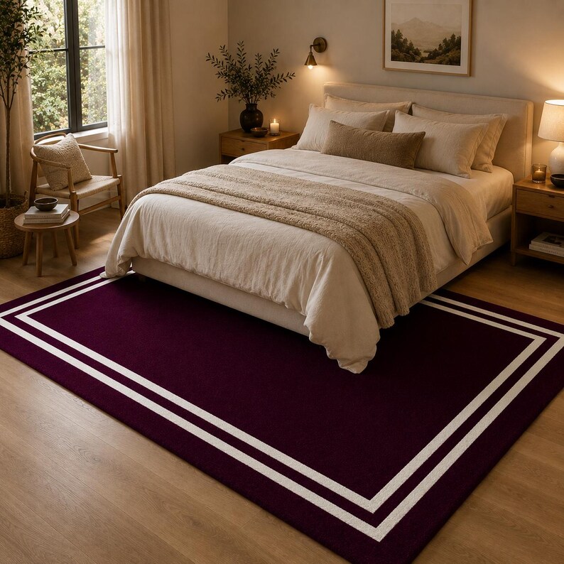 Luxury Burgundy Area Rug | Modern Border Carpet | Handmade Tufted ...