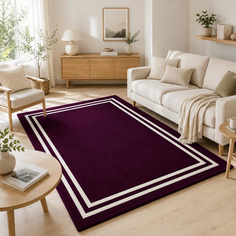 Luxury Burgundy Area Rug | Modern Border Carpet | Handmade Tufted ...