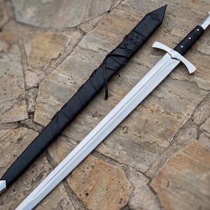 Espada larga medieval forjada a mano / Espada de acero al carbono 5160 con vaina
