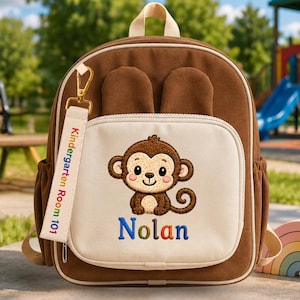 Personalized Monkey Name Patch, Custom Embroidered Monkey Badge, Cute Jungle Animal Name Tag, Kids Backpack Patch Gift ERD-PJ403