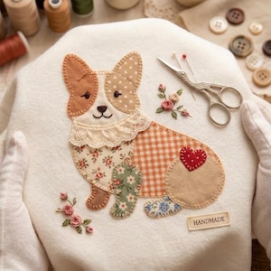 Patriotic Corgi Patchwork Tee, Red White Blue Gingham Dog Shirt, Vintage Americana Applique Sweatshirt, Corgi Mom Gift ERD-WJ473