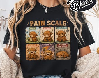 Highland Cow Pain Scale Comfort Colors Shirt, Funny Cow Graphic Tee, Cute Nurse Gift, Medical Humor Shirt, Farm Animal Lover Tee ECK421-RD