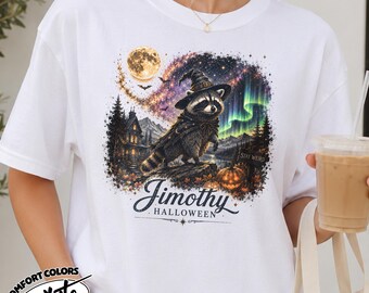 Comfort Colors Jimothy Raccoon Halloween Shirt, Viral Short Spine Raccoon Witch Tee, Spooky Pumpkin Halloween Shirt,  Jimothy Tee EBK402-RD