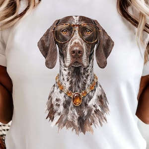 German Shorthaired Pointer PNG, Tortoiseshell Glasses Amber Necklace, Glam Hunting Dog Sublimation Clipart, Digital Download