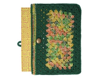 Forest Green Crochet Granny Square Book Cover, Handmade Cotton Book Sleeve, Boho Reader Gift