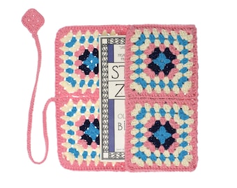 Pink Crochet Granny Square Book Cover, Handmade Cotton Book Sleeve, Boho Reader Gift