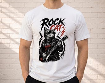 Rock Cat T-Shirt, Funny Cat Guitar Shirt, Rock Music Cat Tee, Cool Cat Graphic Shirt, Cat Lover Gift, Music Lover Tee