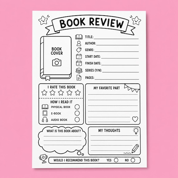 Book Review Template, Reading Journal Printable, Reading Log, Book Tracker For Book Lovers, Digital Download A4 & US Letter