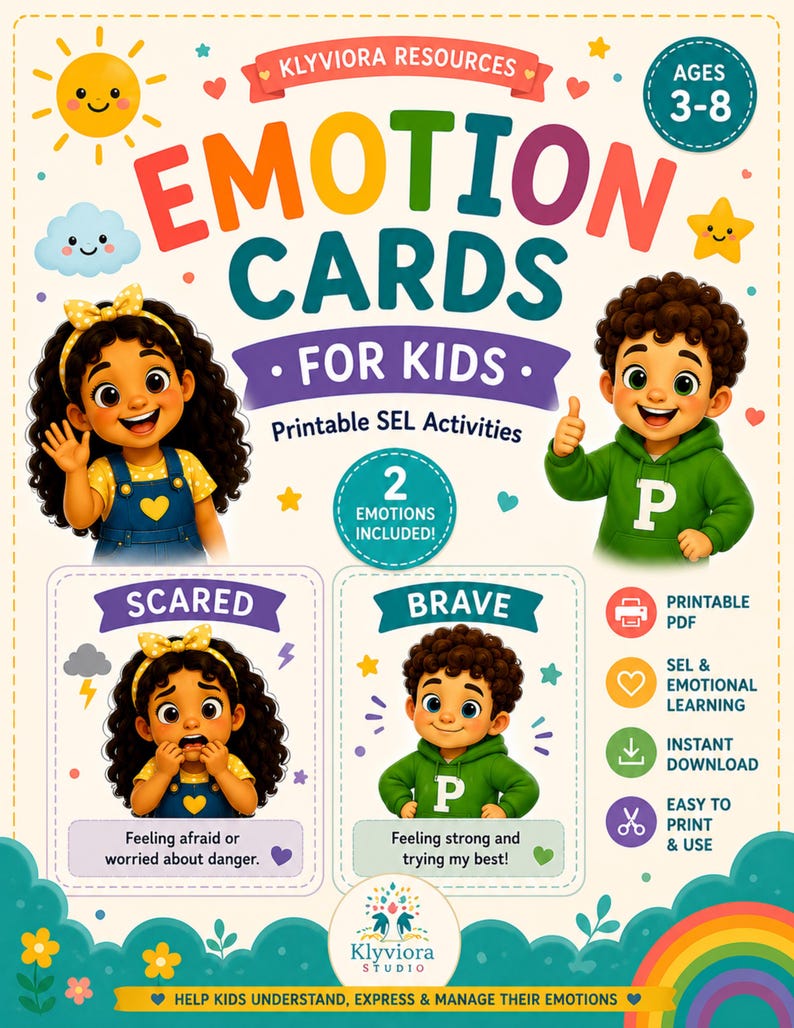 Scared Signing Time Card Brave & Scared Emotion Cards for Kids | SEL Activities | Feelings ...