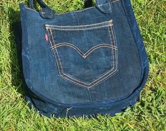 Unieke geüpcycled marineblauwe Levi-handtas