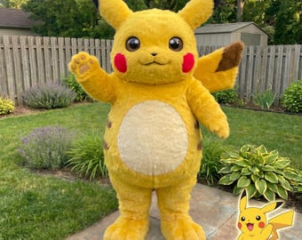 Pikachu Mascot Costume Adult Size, Yellow Anime Character Suit for Birthday Party Events, Handcrafted Cosplay Outfit Halloween Body Suit