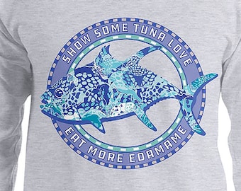 Long Sleeve Tuna T Shirt - Sushi T Shirt - Save Our Tuna Shirt - Edamame Shirt - Sport Gray Shirt - Save Our Oceans - Lula Belle Style Shirt