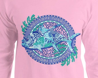 Langarm-Shirt Rosa Sushi - Gelbflossenthun Shirt - Ozean-Kunst-Shirt - Edamame-T-Shirt - Thunfisch Drucken - sparen Sie unser Thunfisch - Fisch-T-Shirt