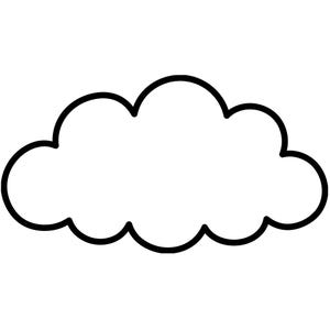 May include: A simple black and white line drawing of a cloud. The graphic features a thick black outline forming the rounded, puffy shape of a cloud against a plain white background, creating a clear and minimalist icon design.