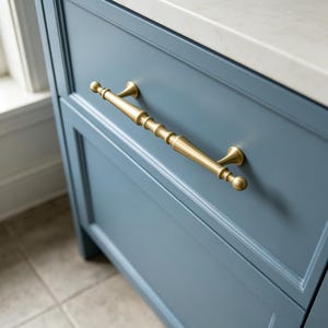 Solid Brass Cabinet Pull - Vintage Style Drawer Handle, Gold Kitchen Hardware, Brushed Brass Dresser Pull, Furniture Handle