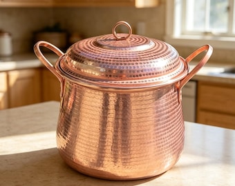 Ręcznie robiony garnek z czystej miedzi, wytrzymały, nielakierowany garnek z litej miedzi, ręcznie kute naczynia kuchenne o pojemności 10 l, prezent kulinarny w stylu vintage