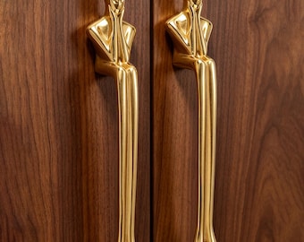 Solid Brass Dancer Cabinet Pull Abstract Human Figure Drawer Handle Creative Golden Furniture Hardware, Unique Dresser Knob Modern Art Decor