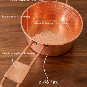 Hand-Hammered Pure Copper Pot, 8.7" Uncoated Copper Saucepan, Thickened Solid Copper Jam Pot, Seamless Artisan Copper Cookware