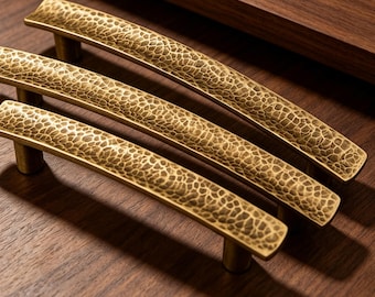 Hand Hammered Solid Brass Cabinet Pull, Textured Gold Drawer Handle, Vintage Wardrobe Hardware