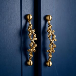 Solid Brass Vine Cabinet Pulls • Rustic Leaf Drawer Handles • Nature Style Hardware