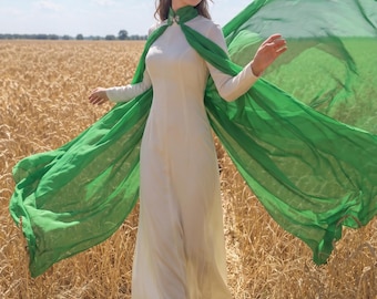 Green Chiffon Halter Cape: Fairy Elf Costume, Cosplay, LARP, Ren Faire