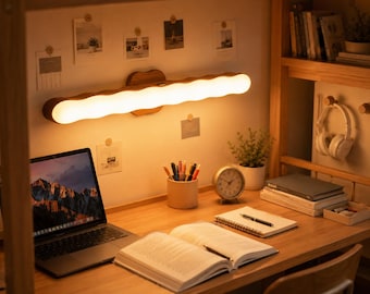 Natural Wood Wavy Wall Mount Lamp | Rechargeable 3-Level Dimmable Touch & Motion Sensor Rotatable LED Bedside Reading Light
