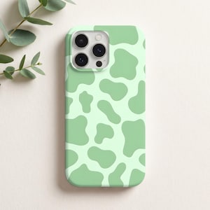 Sage Cow Print Phone Case – Mint Green Spots - Western - iPhone 18 17 16 15 14 13 Pro - Samsung Galaxy S25 S24 S23 S22 Ultra