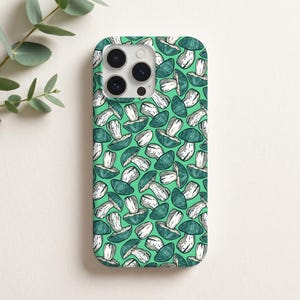 Mushroom Phone Case – Mint Green Sketch - Cottagecore - iPhone 18 17 16 15 14 13 Pro - Samsung Galaxy S25 S24 S23 S22 Ultra