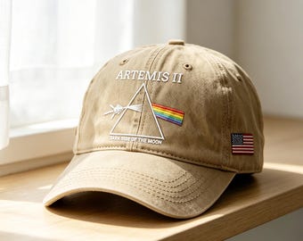 Rainbow Prism Embroidered Cap,Space Rock Music Fan Gift, Vintage Washed Baseball Hat,Moon Mission Dat Hat,Moon Lovers Gift,Space Lovers Gift