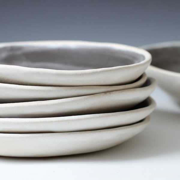 Sale: 8.6" Charcoal and White Stoneware Shallow Bowls - Pottery Plates handmade ceramic plates - individual or set - ready to ship