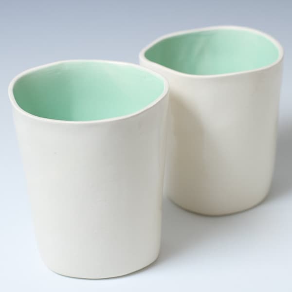 30% off Sale - Turquoise and White Pottery Handmade Ceramic Cup / Tumbler - Simple, Modern Cup, Sold Individually