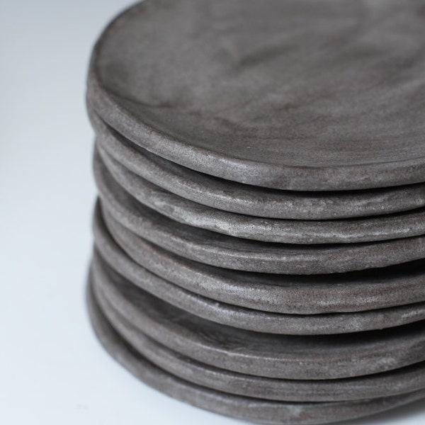 Charcoal Stoneware Side plates - Small Plates, 5 inches wide - stone ware handmade ceramic plates - individual or set - Ready to ship