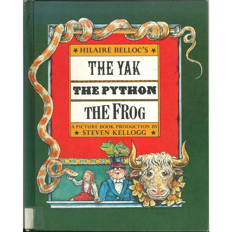 Vintage Childrens Silly Zoo Animal Poems Picture Book Hilaire Belloc's ...