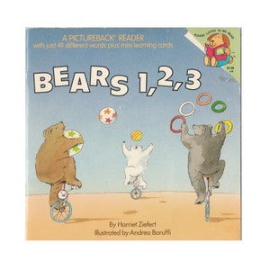 vintage pictureback easy reader children picture book Bears 123, odd and even numbers, early elementary math, homeschool book, counting