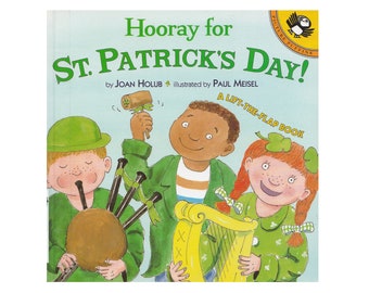 vintage St Patricks Day childrens lift the flap preschool picture book Hooray for St Patricks Day, Saint Patrick, shamrock, leprechaun