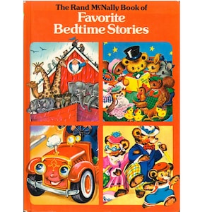 vintage childrens picture book The Rand McNally Book of Favorite Bedtime Stories, Goldilocks and the Three Bears, Noahs Ark, Fire Engine