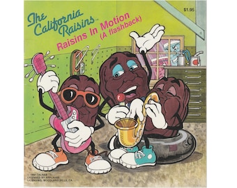 vintage 1980s advertising kitsch childrens picture book The California Raisins in Motion A Flashback