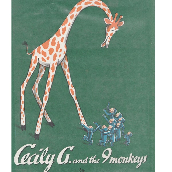 vintage classic childrens picture book Cecily G and the 9 Monkeys by H A Rey, Curious George, giraffe lover gift, zoo animals, friendship