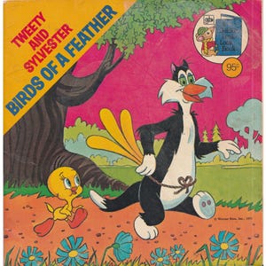 vintage Golden Look Look Looney Tunes childrens picture book Tweety and Sylvester Birds of a Feather, cat and canary bird, cartoon character