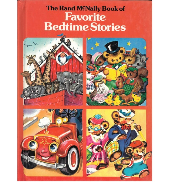 vintage childrens picture book The Rand McNally Book of Favorite Bedtime Stories, Goldilocks and the Three Bears, Noahs Ark, Fire Engine