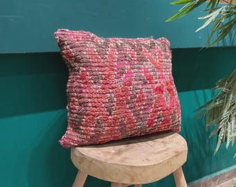 Handmade Moroccan Berber Pillow Cover, Pink Boho Cushion, Vintage Wool Throw Pillow, Boujaad Pillow Cover, Moroccan Home Decor