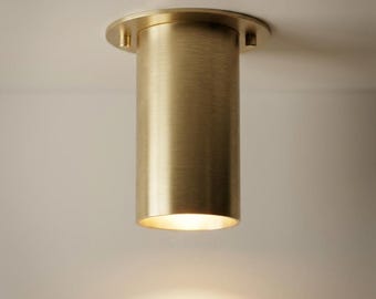 Brass Cylinder Ceiling Spotlight, Minimalist Flush Mount Downlight, Mid Century Modern Accent Light