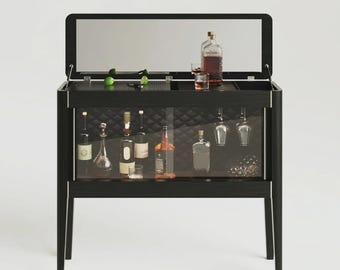 Bar de bebidas em carvalho maciço, console horizontal para bar em casa com luz LED, adega moderna de madeira com suporte para taças, bar de coquetéis de luxo
