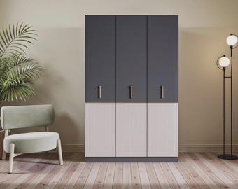 Modern 3-Door Wooden Wardrobe, Milas Minimalist Clothes Closet, Freestanding Bedroom Armoire, Large Storage Cabinet Organizer without