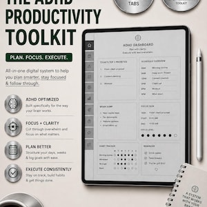 Hyperlinked reMarkable 2 Planner, ADHD E-Ink Daily Journal, 2026 reMarkable Templates Minimalist, Digital Notepad Organizer Tablet PDF