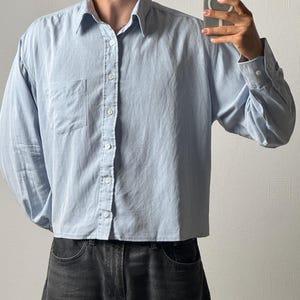 Reworked Plain Vintage Shirt - Upcycled Minimalist Button-Up, Men's Slow Fashion One of a Kind, Size L